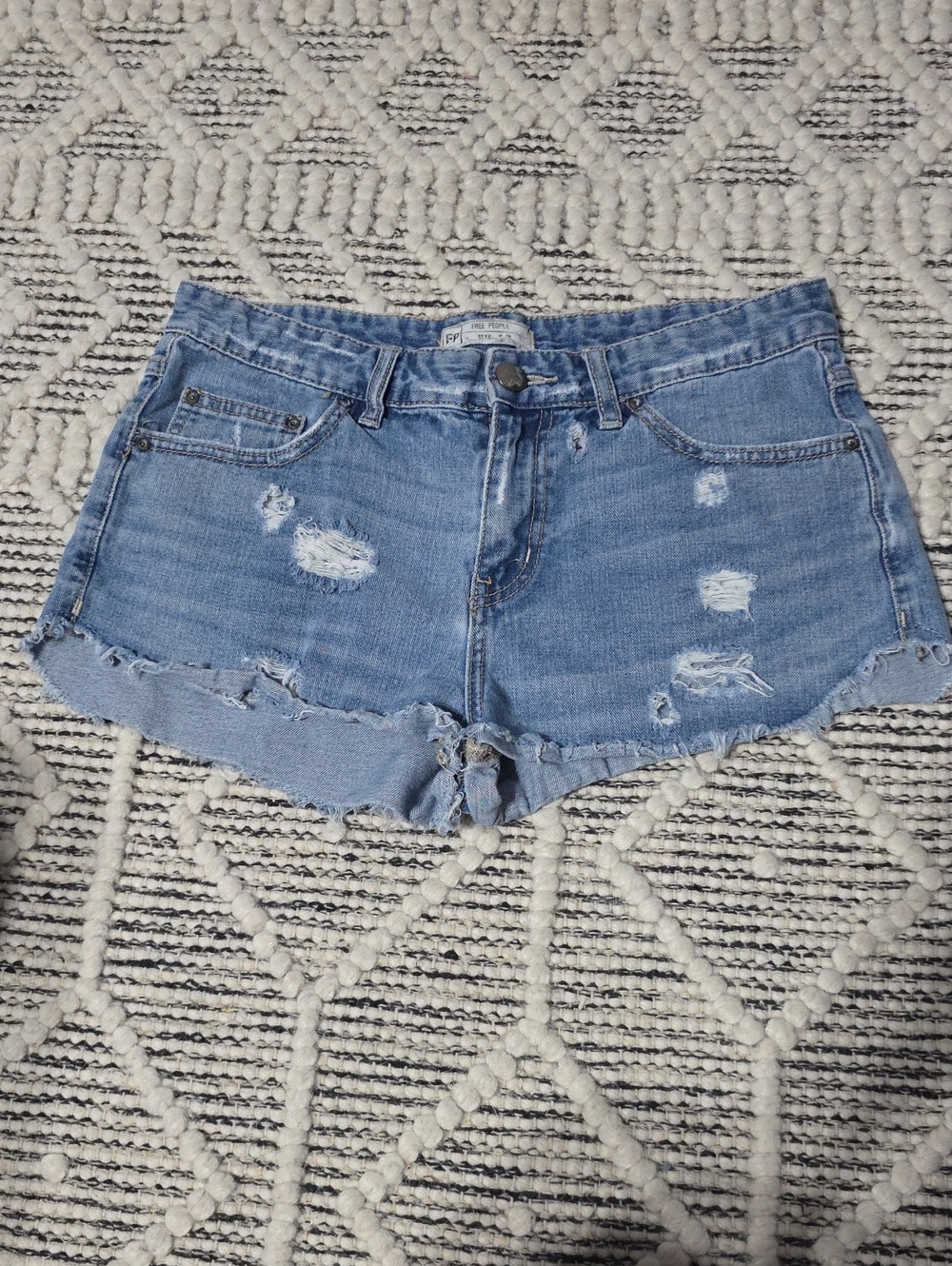 Free People Light Blue Distressed Denim Cutoff Shorts